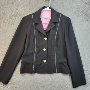 Julian Taylor Blazer Womens 6 Petite Black Contrast Stitch Square Button USA